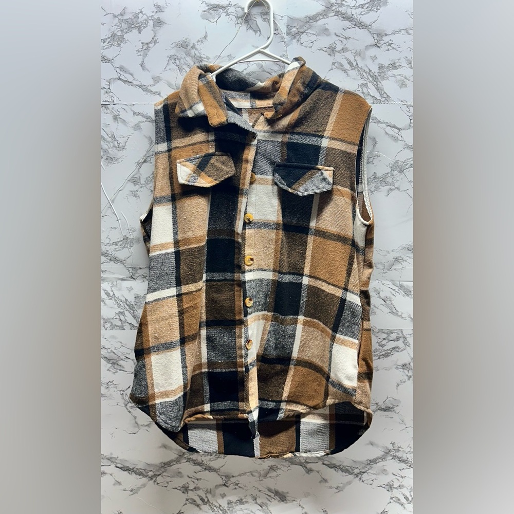 Plaid Sleeveless Button-Up Vest Set